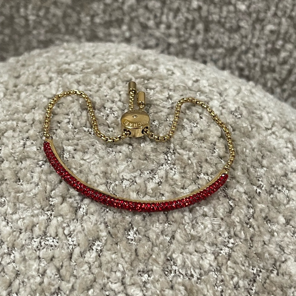 Michael Kors Adjustable Fuchsia Rhinestone Gold and Red Bracelet - Picture 10 of 11